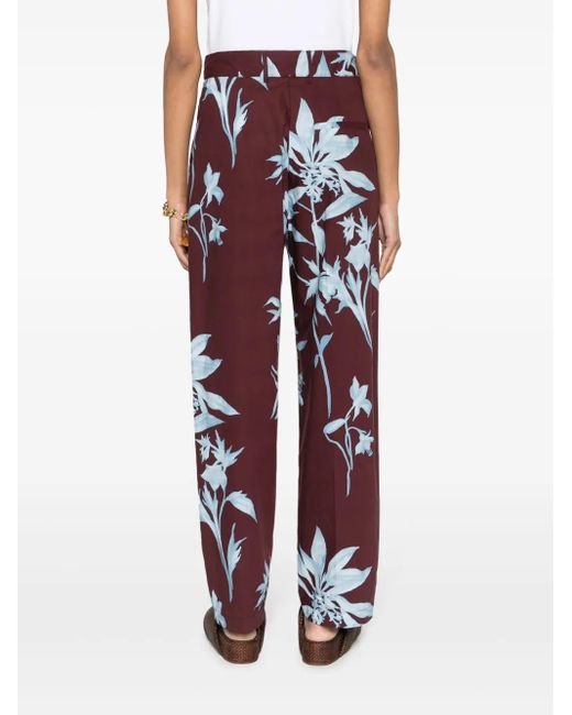 Forte_forte Red Floral-Pattern Cotton Straight-Leg Trousers