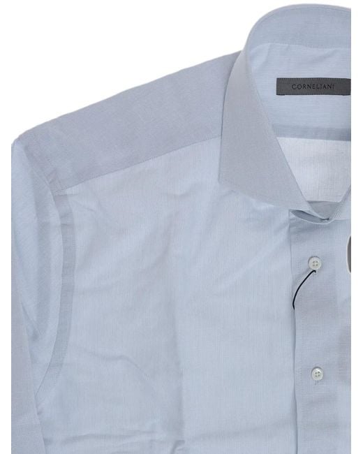 Corneliani Blue French Collar Long-Sleeve Shirt for men