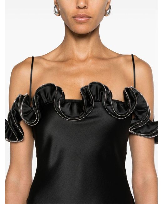 Coperni Black Zipped-ruffles Satin Dress