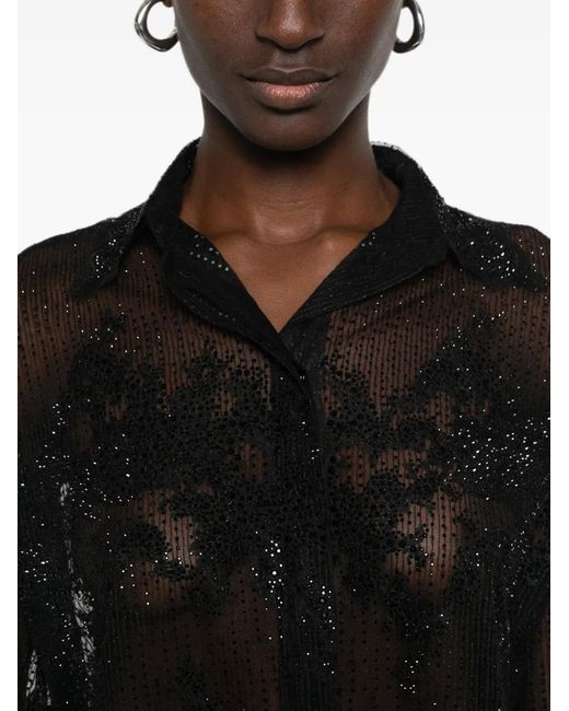 Ermanno Scervino Black Sequin-Embellished Buttoned Shirt