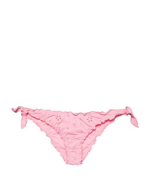 Mc2 Saint Barth Pink Moon Floral-embroidered Bikini Bottoms