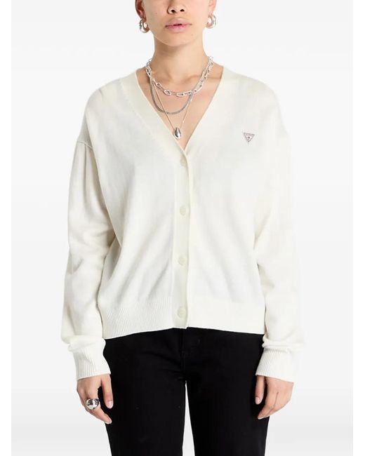 Guess White V-Neck Button-Up Cardigan