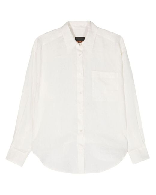 Boss White Long-sleeve Ramie Shirt
