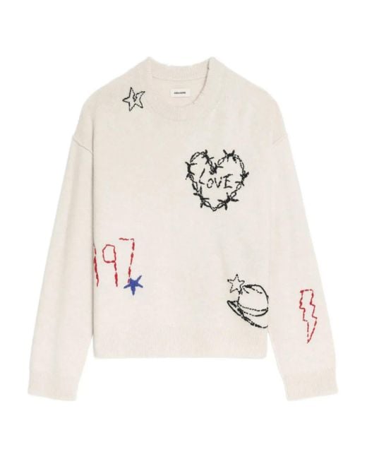 Zadig & Voltaire White Pullover Mit Herzstickerei