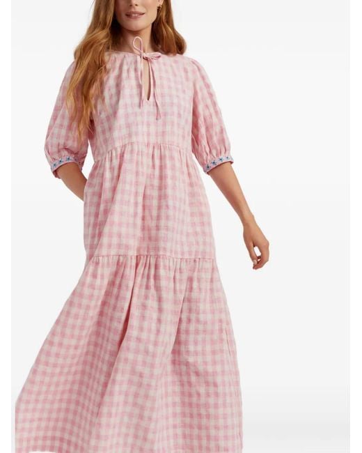 Chinti & Parker Pink Gingham-Pattern Maxi Dress