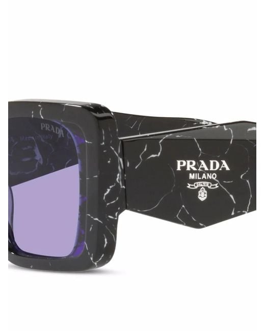 Prada Blue Marble-Effect Rectangle Frame Sunglasses