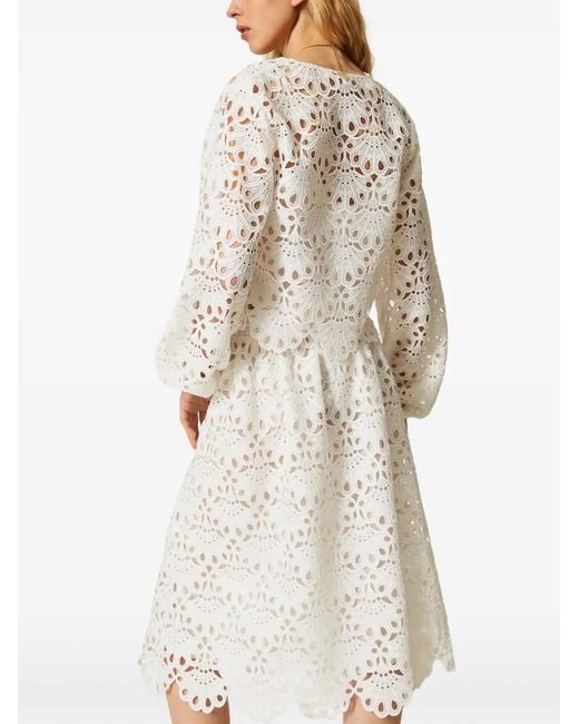 Twinset White Woven Midi Skirt