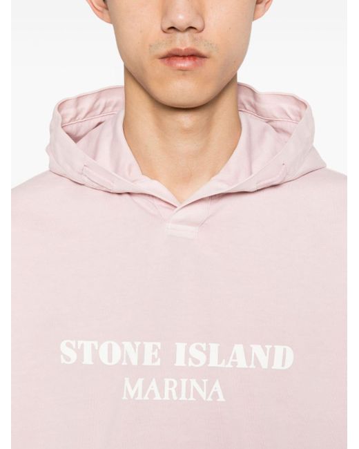 Stone Island Pink Logo-print Cotton Hoodie for men