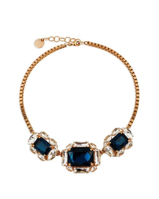 Anton Heunis Blue Crystal-Embellished Box-Chain Necklace
