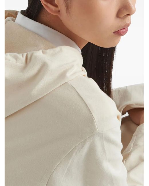 Prada White Triangle-Logo Fleece Hoodie Dress