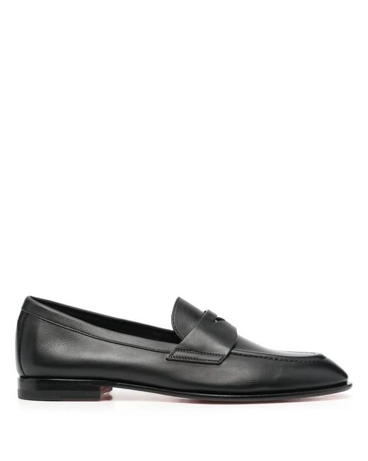 Santoni Black Penny Leather Loafers