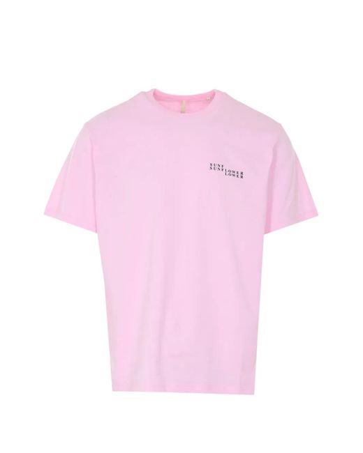 sunflower Pink Crewneck Print Logo T-Shirt for men