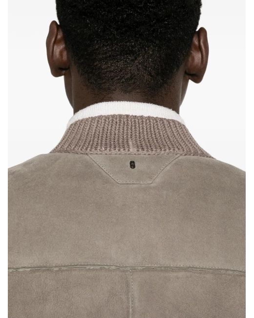 Salvatore Santoro Gray Suede Ribbed-Trim Jacket for men