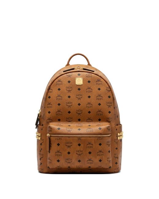 MCM Brown Visetos-Print Studded Backpack Bag