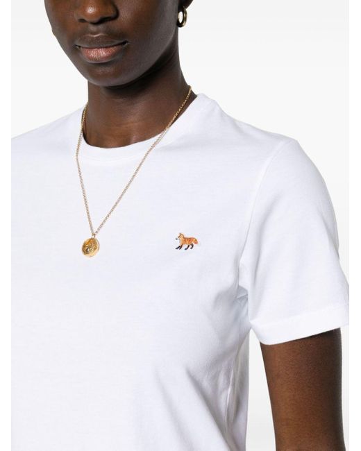 Maison Kitsuné White T-Shirt mit Fuchs-Motiv