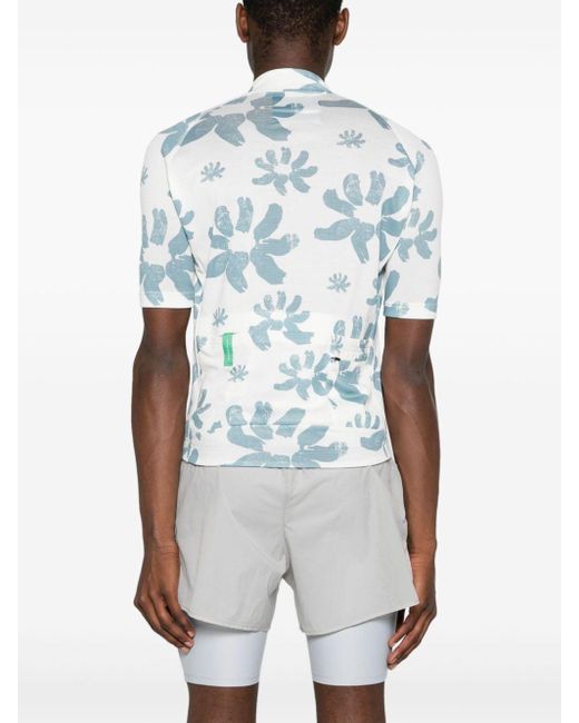 District Vision Blue Floral-print Cycling Top for men