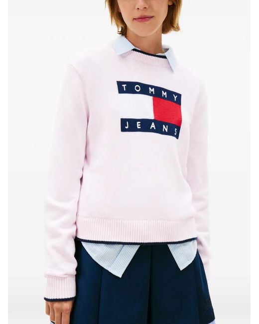 Tommy Hilfiger White Intarsia Flag Badge Tipped Relaxed Jumper