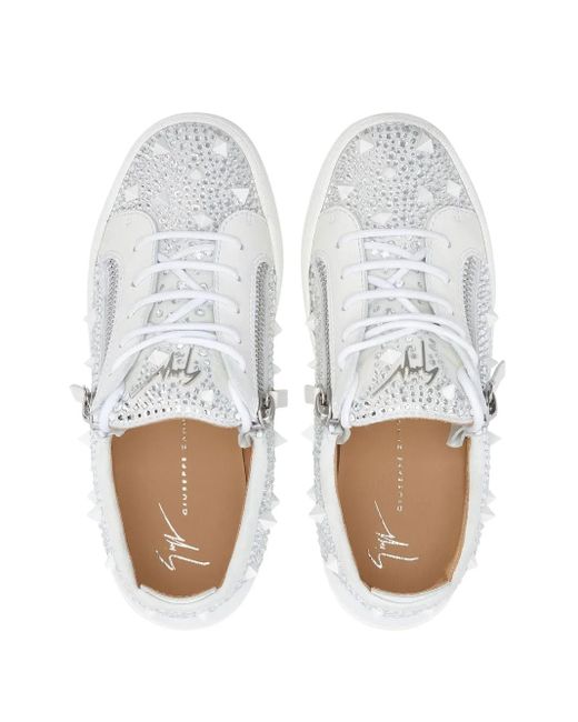 Giuseppe Zanotti White Gail Crystal Studded Low-Top Sneakers