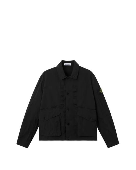 Stone Island Black Logo-Patch Shirt Jacket for men