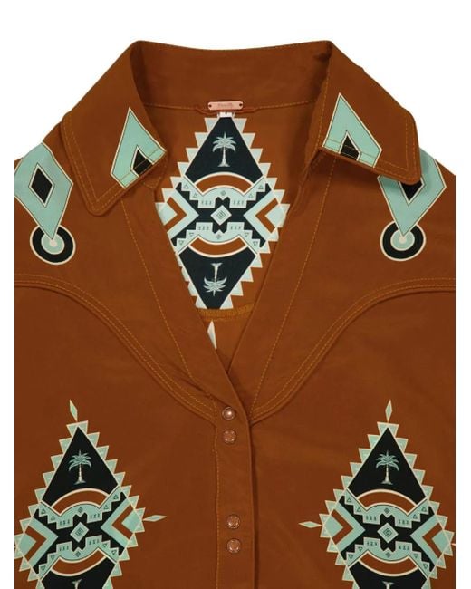 Johanna Ortiz Brown Geometric-Print V-Neck Shirt