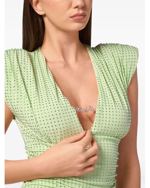 Philipp Plein Green Jersey Mini Dress Strass Signature