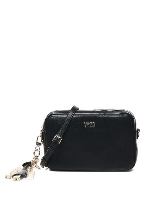 V73 Black Double-Zip Charm Shoulder Bag