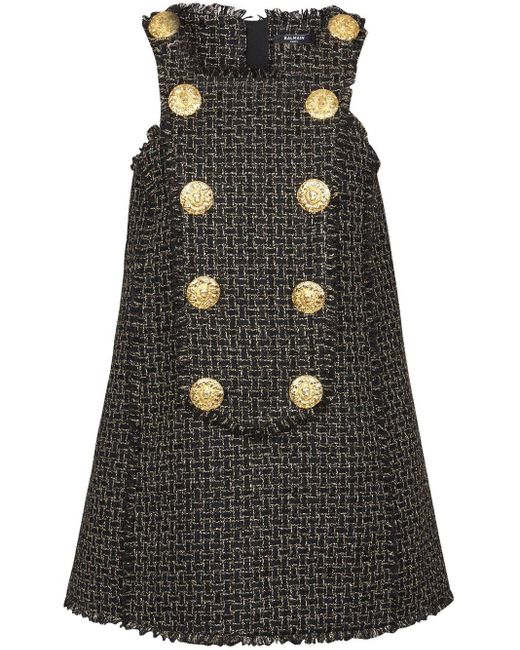 Balmain Tweed-Kleid mit Knöpfen in Schwarz | Lyst DE