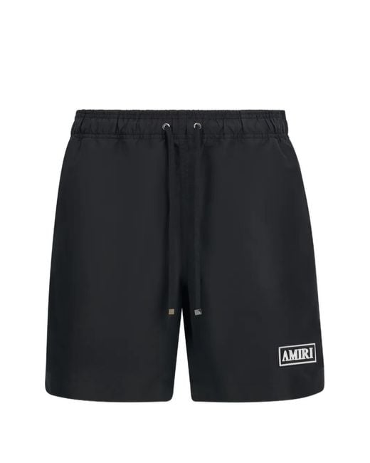 Amiri Black Logo-Patch Drawstring Swim Shorts for men
