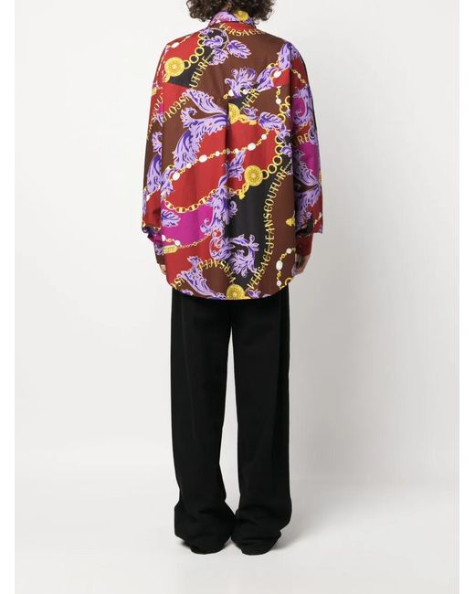 Versace Jeans Couture Red Chain Couture-Print Cotton Shirt for men