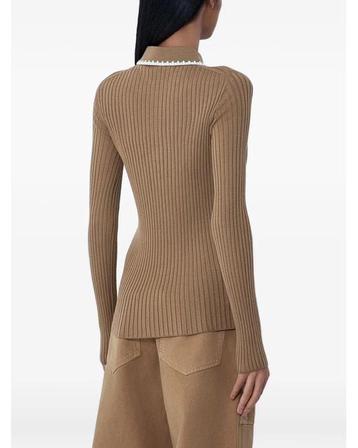 Moncler Natural Ribbed Button Polo Top