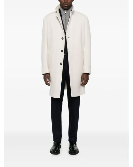 Eleventy White High-Neck Buttoned Coat for men
