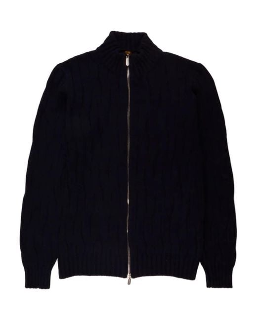 Svevo Blue Cable Knit Zip Jacket for men