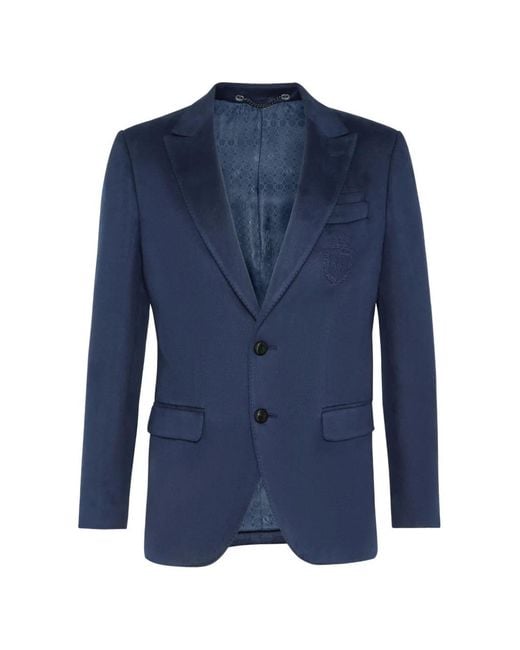 Billionaire Blue Crest-Embroidered Blazer for men