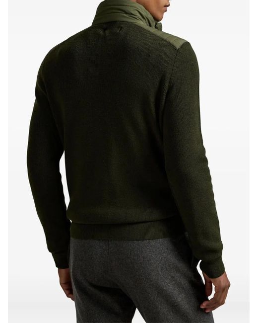 Polo Ralph Lauren Green Quilted-Panel Half-Zip Sweater for men