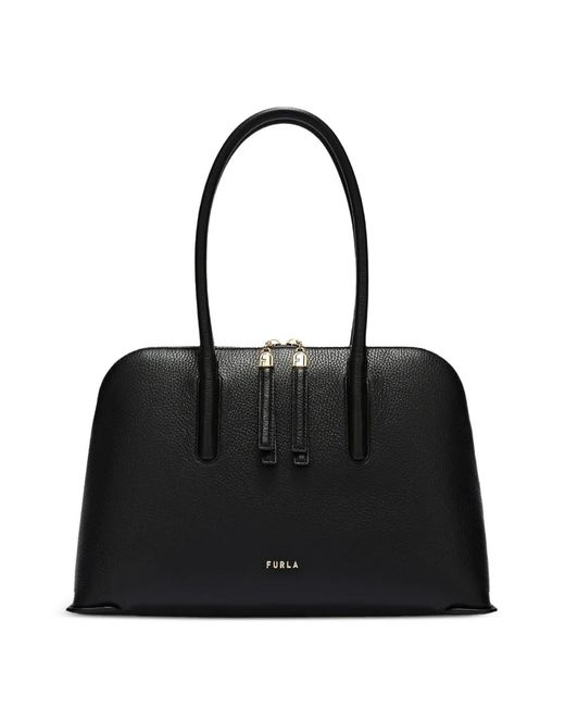 Furla Black M Atmosfera Dome Leather Tote Bag