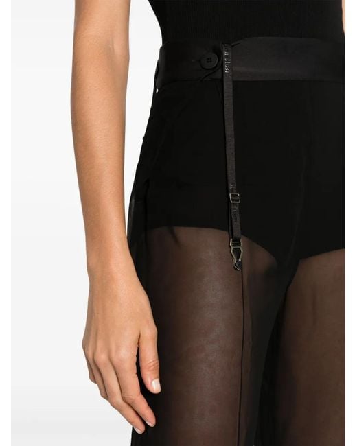 Maison Close Black Logo-Print Strap Sheer Trousers