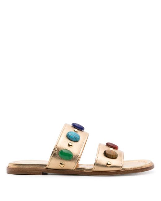 Gianvito Rossi Multicolor Beaded Flat Leather Slides