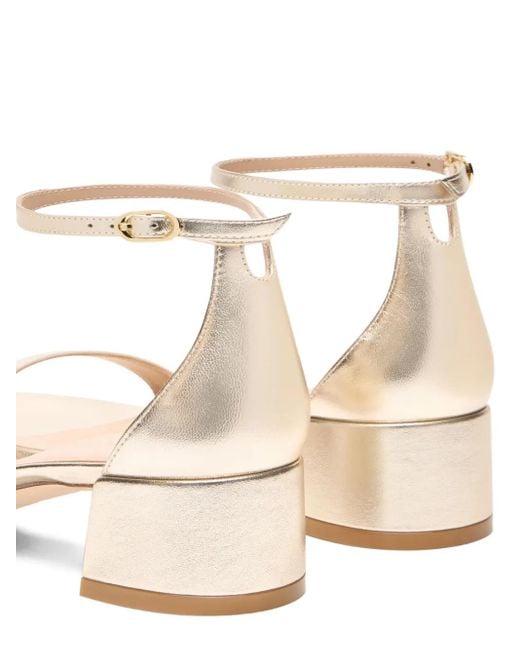 Stuart Weitzman Natural Round-Toe Leather Heeled Sandals