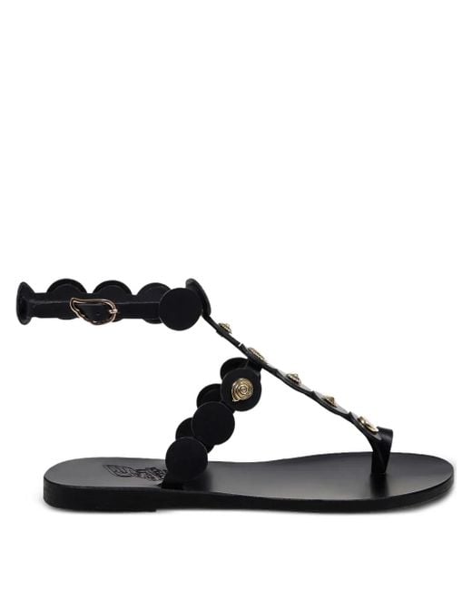 Ancient Greek Sandals Black Embellished Buckle Sandals