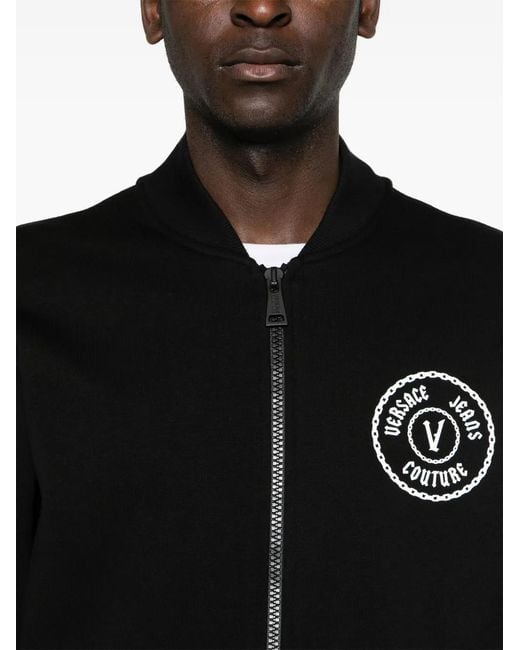 Versace Jeans Couture Black Logo-Print Zip-Up Sweatshirt for men