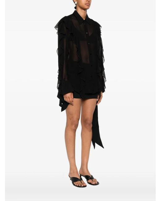 Blumarine Black Ruffled Silk Shirt