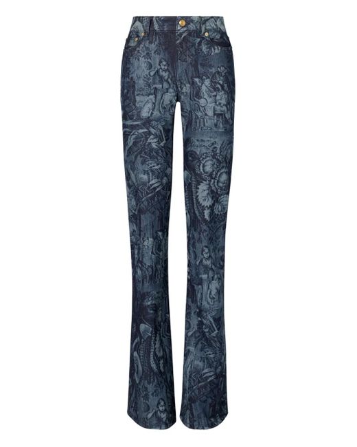 Tory Burch Blue Printed-Pattern Flared Jeans