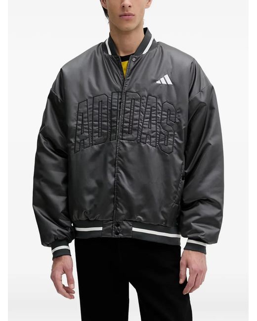 Adidas Gray Stadium Logo-Embroidered Bomber Jacket for men