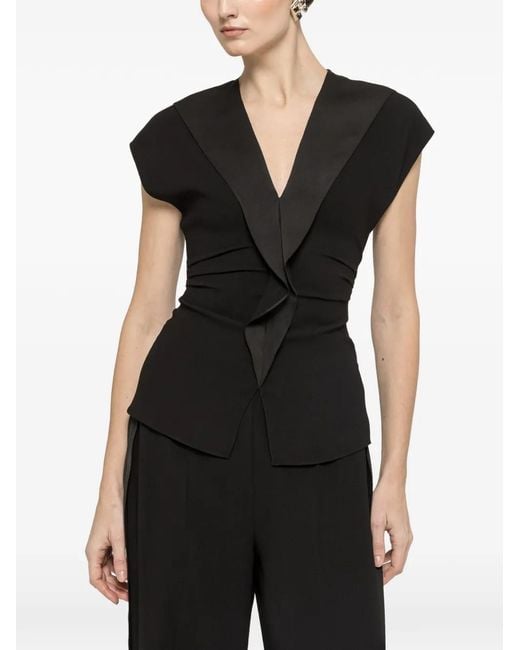 Nissa Black Ruffled Crepe Blouse