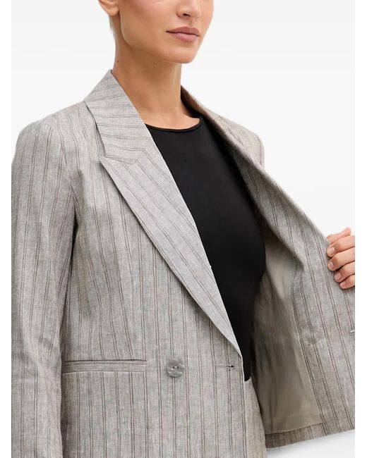 Sisley Gray Pinstripe-Pattern Double-Breasted Blazer