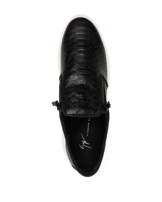 109038円 人気を誇る ジュゼッペザノッティ メンズ スニーカー シューズ Conley snakeskin-effect slip-on loafers BLACK