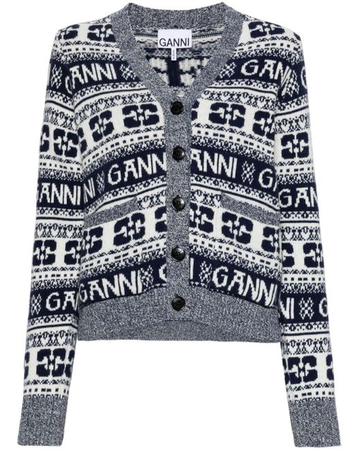 Ganni Black Logo Wool Cardigan