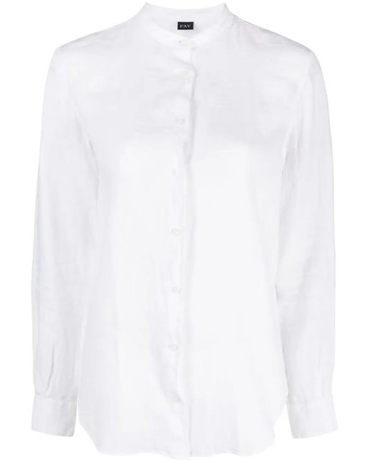Fay White Long-Sleeve Linen Shirt