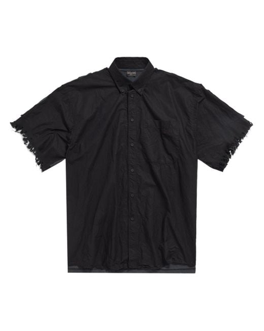 Balenciaga Black Graphic-print Frayed Shirt