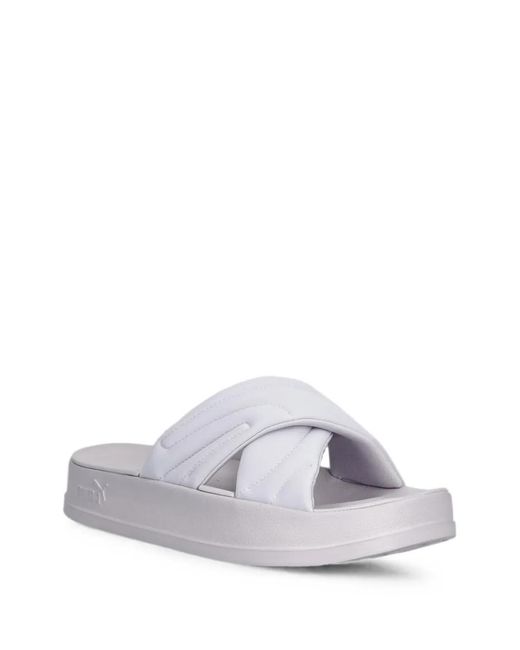 PUMA White Quilted Crossover-Strap Slides
